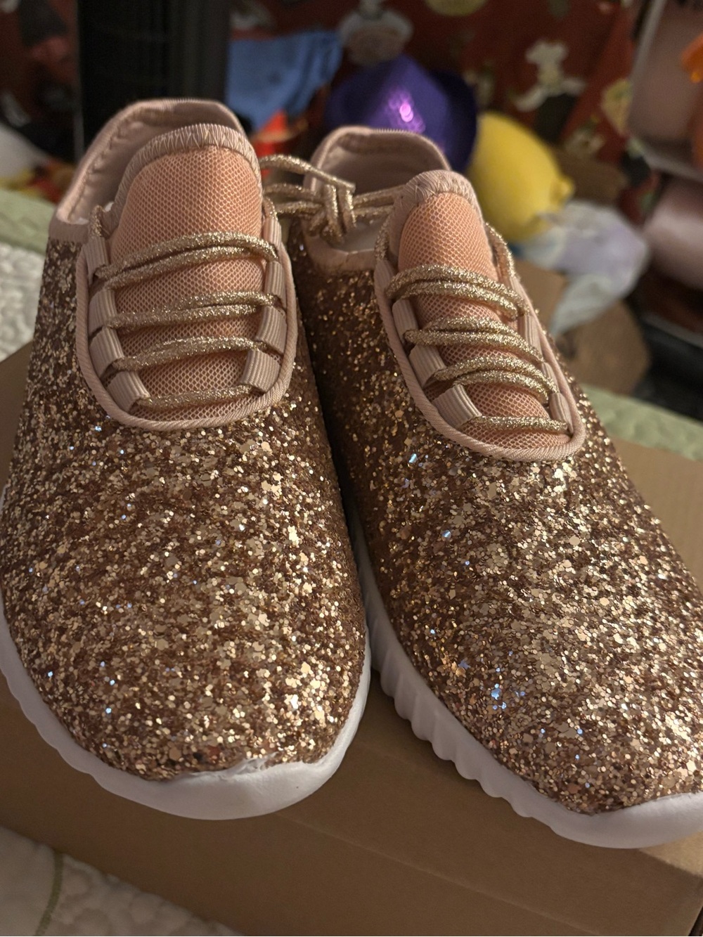 Forever Link Rose Gold Glitter Slip-On Sneakers NIB